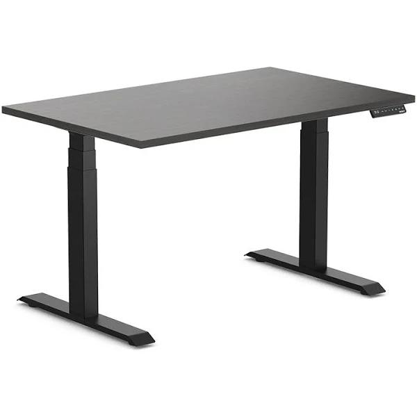 Desky Dual Melamine Sit Stand Desk Burnished Wood / 1200x750mm / Matte Black