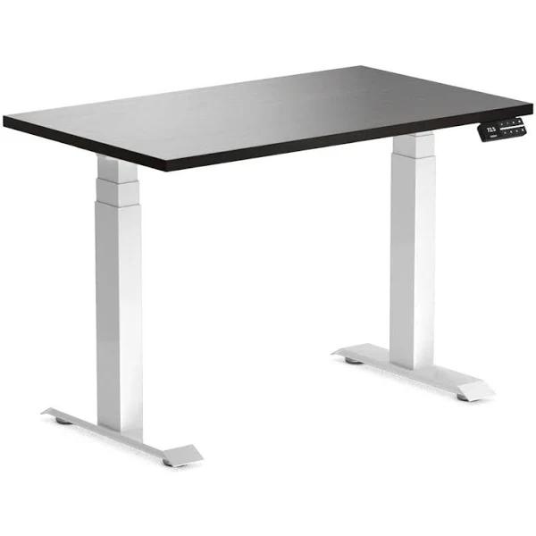 Desky Dual Mini Sit Stand Desk | Small Standing Desk Burnished Wood / 1000 x 600 / White