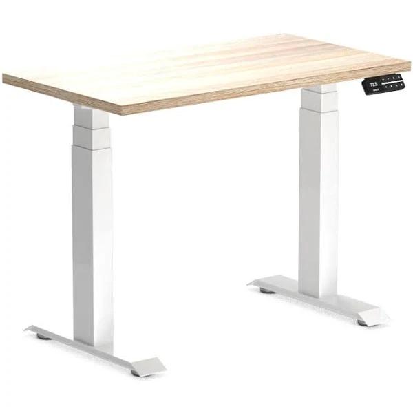 Desky Dual Mini Sit Stand Desk | Small Standing Desk Classic Oak / 900 x 500 / White