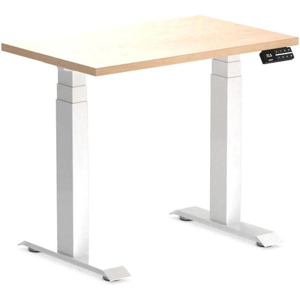 Desky Dual Mini Sit Stand Desk | Small Standing Desk Curly Birch / 800 x 500 / White