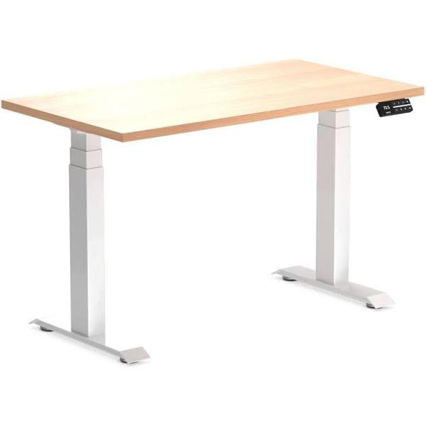 Desky Dual Mini Sit Stand Desk | Small Standing Desk Select Beech / 1100 x 600 / White