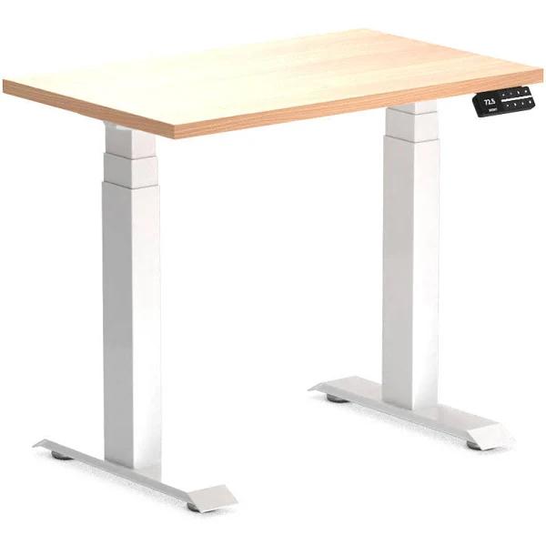 Desky Dual Mini Sit Stand Desk | Small Standing Desk Select Beech / 800 x 500 / White