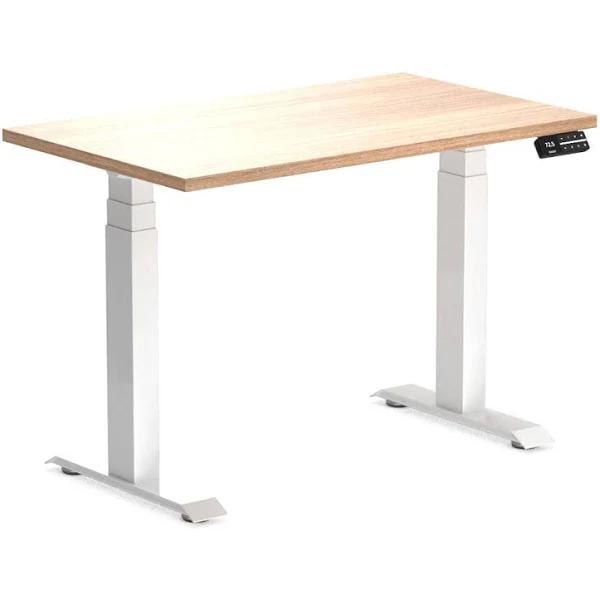 Desky Dual Mini Sit Stand Desk | Small Standing Desk Sublime Teak / 1000 x 600 / White