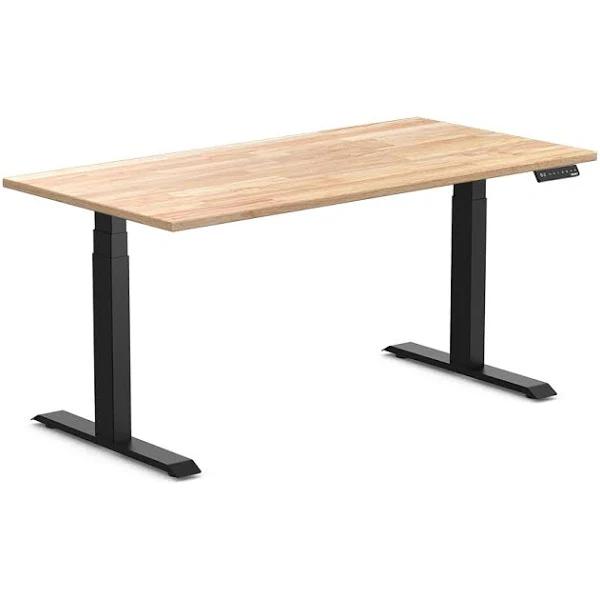 Desky Dual Rubberwood Sit Stand Desk Natural Timber / 1500x750mm / Matte Black