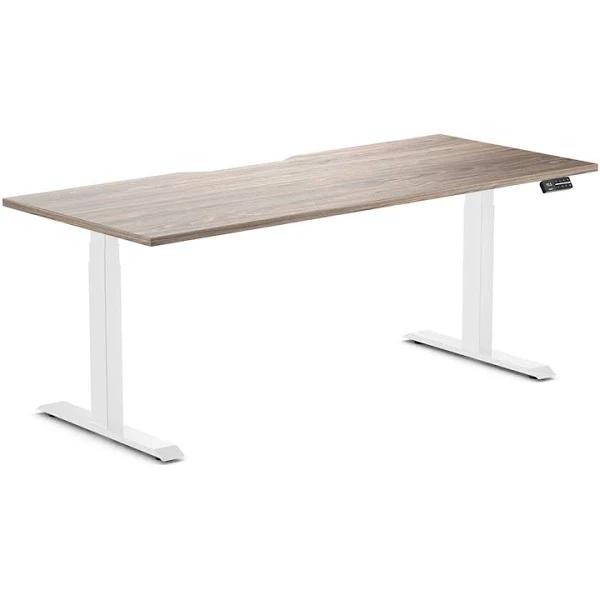 Desky Dual Scalloped Melamine Sit Stand Desk Natural Walnut / Large 1800x750mm / White