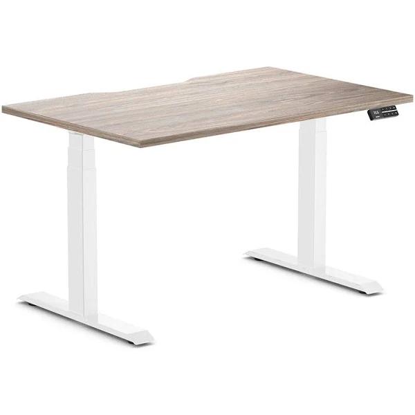 Desky Dual Scalloped Melamine Sit Stand Desk Natural Walnut / Small 1200x750mm / White