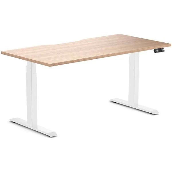 Desky Dual Scalloped Melamine Sit Stand Desk Sublime Teak / Medium 1500x750mm / White