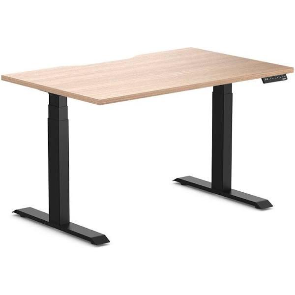Desky Dual Scalloped Melamine Sit Stand Desk Sublime Teak / Small 1200x750mm / Matte Black