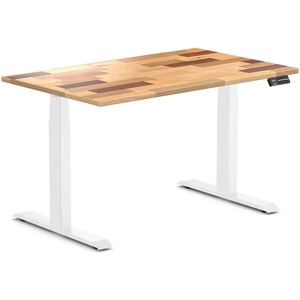 Desky Dual Softwood Sit Stand Desk Reclaimed Pine / 1200x750mm / White