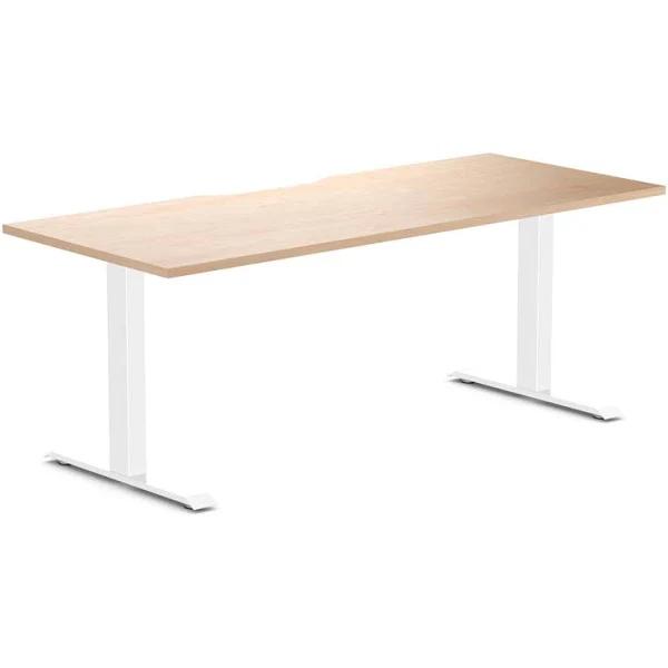 Desky Zero Scalloped Melamine Office Desk Curly Birch / 1800x750mm / White