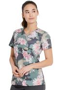 Dickies EDS Camo's Abloom Women's 2-Pocket Stretch V-Neck Print Scrub Top | Size 3x