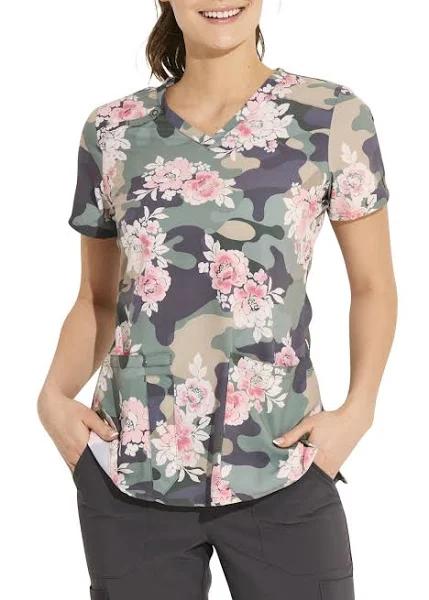 Dickies EDS Camo's Abloom Women's 2-Pocket Stretch V-Neck Print Scrub Top | Size 3x