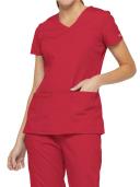 Dickies EDS Signature Scrubs Contemporary Fit V-Neck Top - M - Red