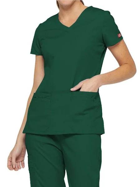 Dickies EDS Signature Scrubs Contemporary Fit V-Neck Top - XXS - Hunter