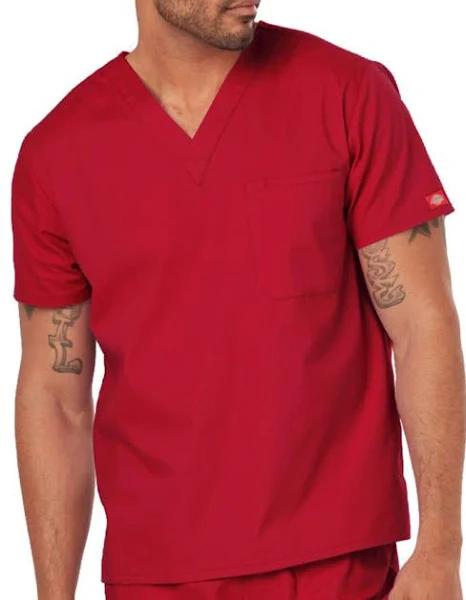 Dickies EDS Signature Scrubs Unisex V-Neck Top - L - Red