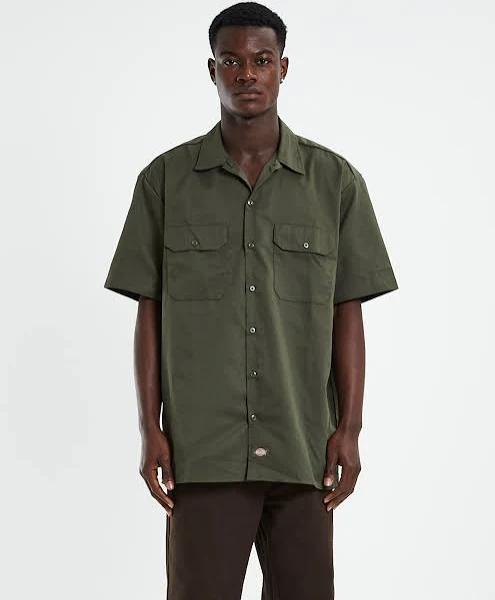 Dickies Mens 1574 Short Sleeve Shirt Rinsed Moss Green Size 2XL