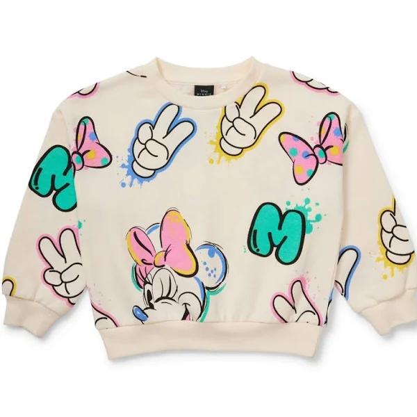 Disney Girls Minnie Mouse Print Sweater - Cream - Size 2
