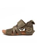 Django & Juliette Dwan Khaki Leather Khaki Womens Leather Sandals Flat Sandals