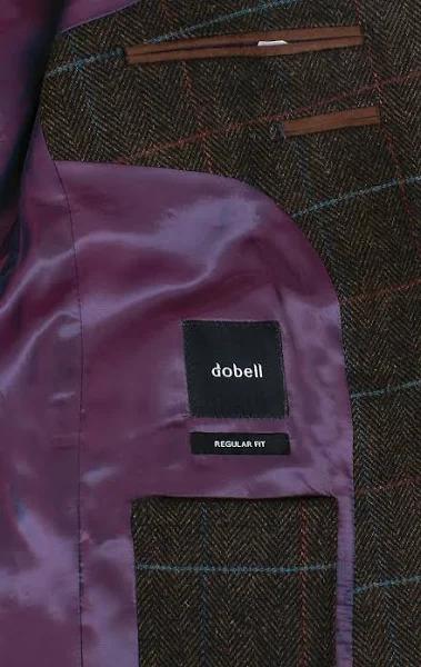 Dobell Mens Brown Tweed Jacket Regular Fit Notch Lapel Windowpane Check 38 Long
