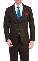 Dobell Mens Brown Tweed Jacket Regular Fit Notch Lapel Windowpane Check EU Size 40
