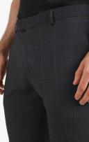 Dobell Navy Prince of Wales Windowpane Check Slim Fit Suit Trousers
