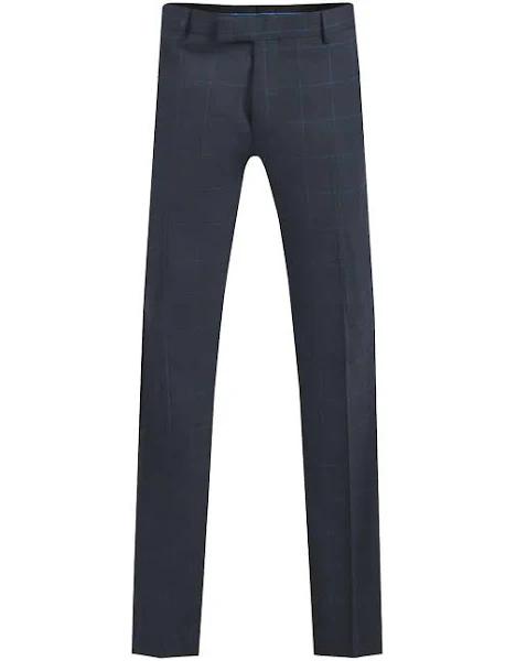 Dobell Navy Prince of Wales Windowpane Check Slim Fit Suit Trousers