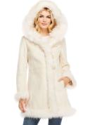 Donna Salyers Alpine Hooded Faux Suede Coat in Ivory Large