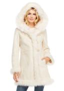 Donna Salyers Alpine Hooded Faux Suede Coat in Ivory Large
