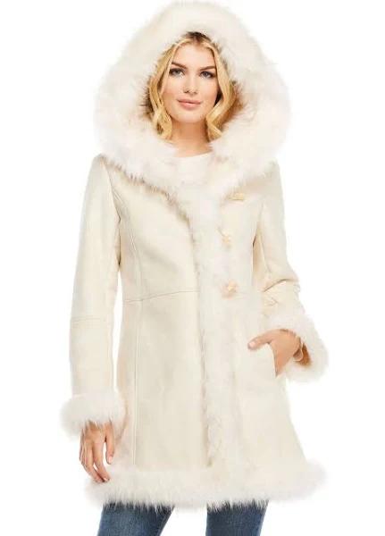 Donna Salyers Alpine Hooded Faux Suede Coat in Ivory Large
