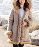 Donna Salyers Alpine Hooded Faux Suede Coat in Latte 2x
