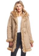 Donna Salyers Alpine Hooded Faux Suede Coat in Latte Large