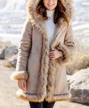 Donna Salyers Alpine Hooded Faux Suede Coat in Latte Large
