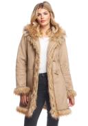 Donna Salyers Alpine Hooded Faux Suede Coat in Latte Medium
