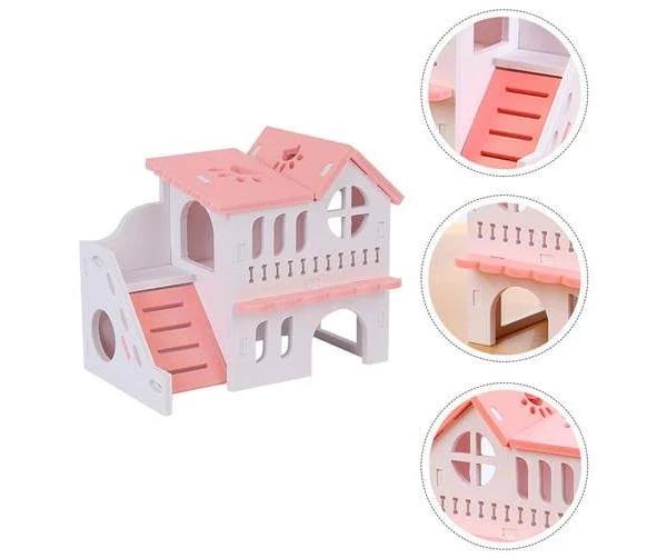 Double Storey Hamster Villa Wooden Hut House Woody Toy Glamping Accessories