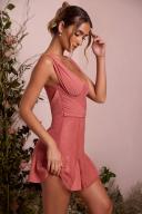 Draped Bust A-Line Mini Dress in Terracotta, 16