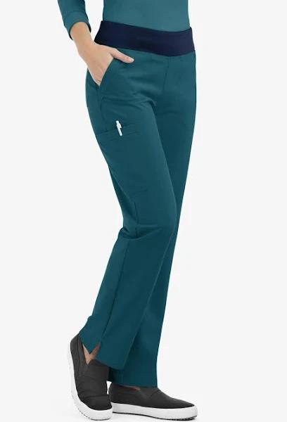 Easy Stretch by Butter-Soft Petite Sport Yoga Scrub Pants - XL - Caribbean Blue w/ Navy