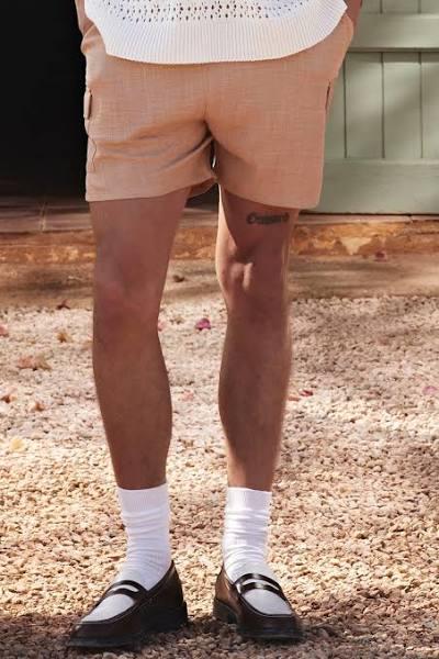 Elastic Waist Comfort Cargo Linen Short