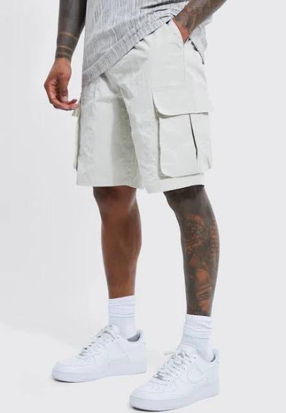 Elastic Waist Crinkle Shell Cargo Short