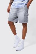 Elastic Waist Relaxed Acid Wash Cargo Shorts