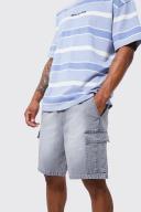 Elastic Waist Relaxed Acid Wash Cargo Shorts