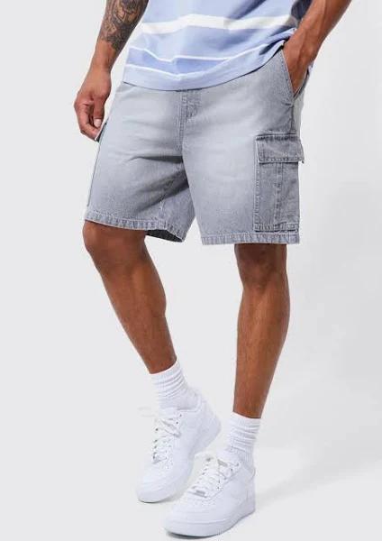 Elastic Waist Relaxed Acid Wash Cargo Shorts