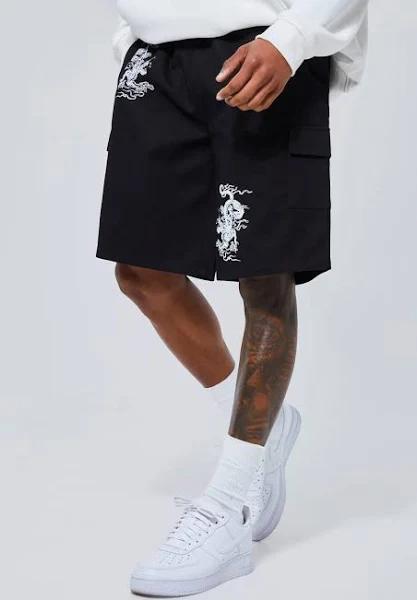 Elastic Waist Relaxed Dragon Cargo Short