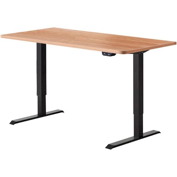 Electric Motorised Height Adjustable Standing Desk Black Frame 140cm - Natural Oak