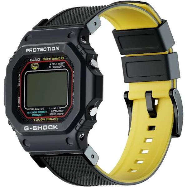 Elite Silicone Watch Band / Strap For G-Shock Watch in Black/Yellow, Width 22mm | Barton
