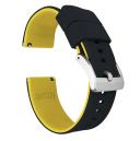 Elite Silicone Watch Band / Strap in Black/Yellow w/ Steel Buckle, Width 18mm | Barton