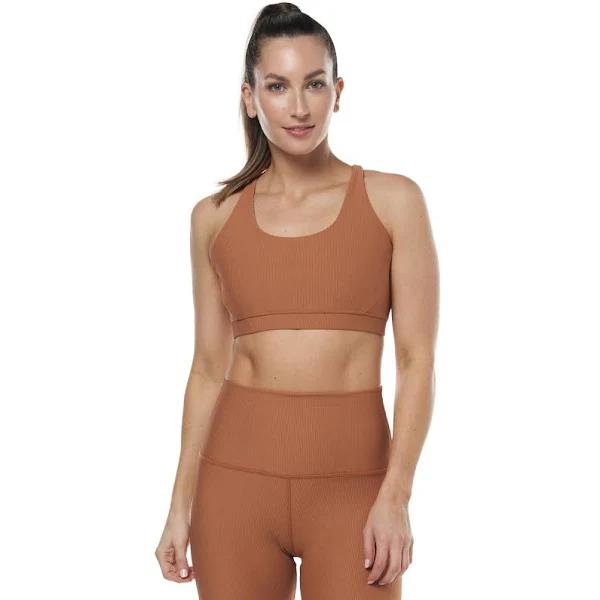 Ell & Voo Womens Trinity Ribbed Sports Bra Camel L