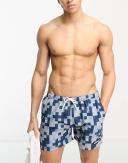 Ellesse Yves Swim Shorts in Blue and Grey Square Print