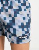 Ellesse Yves Swim Shorts in Blue and Grey Square Print