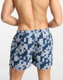 Ellesse Yves Swim Shorts in Blue and Grey Square Print