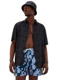 Ellesse Yves Swim Shorts in Blue and Grey Square Print